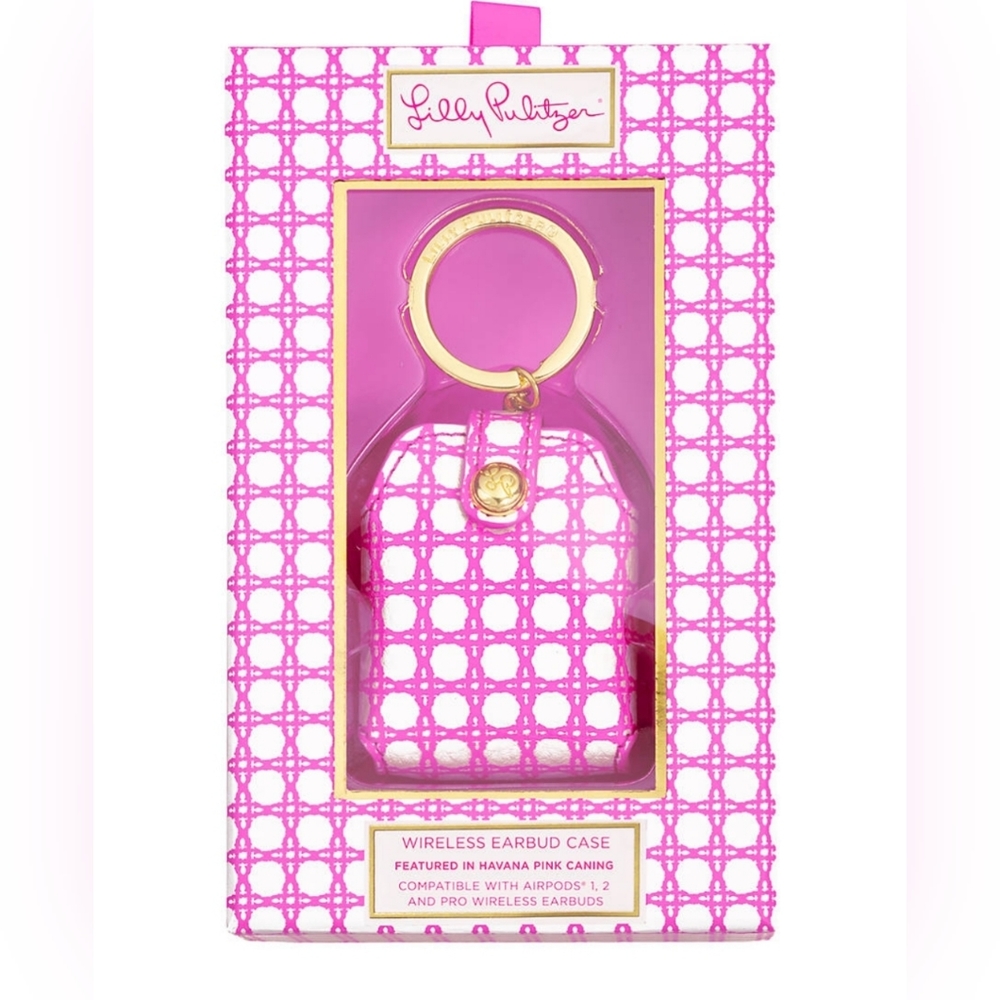 Lilly Pulitzer Wireless Earbud Case, Havana Pink Caning, NWT